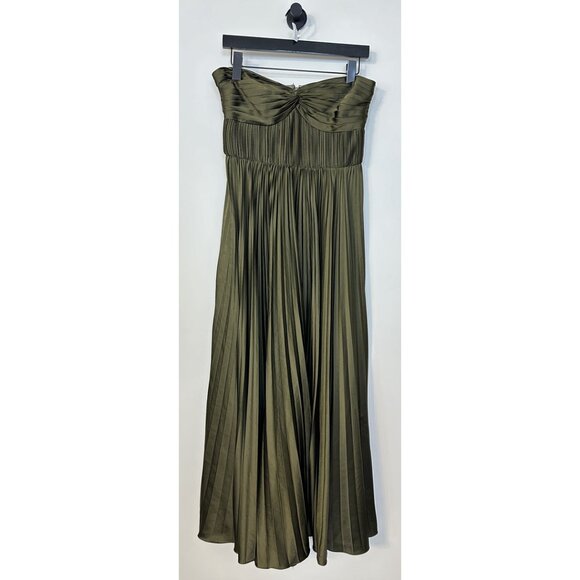 AMUR Pleated Strapless Belle Dress in Olive Size US 6 - Picture 5 of 14